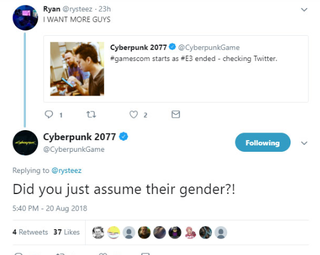 Illustration for article titled Cyberpunk 2077 Tweets Transphobic Joke, Studio Apologizes 'To All Those Offended'